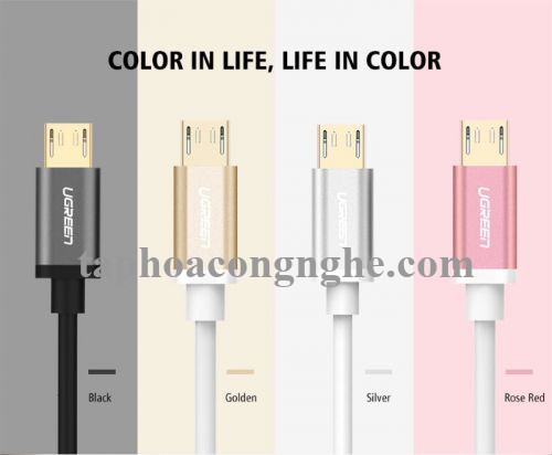 Ugreen 30664 0.5M màu Hồng Cáp sạc truyền dữ liệu USB 2.0 sang MICRO USB đầu mạ vàng US134 30030664